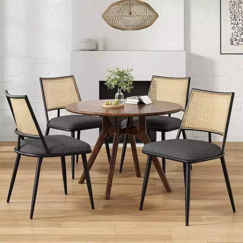 Sgabelli da bar imbottiti in velluto blu / grigio scuro / grigio / bianco con schienale in rattan, senza braccioli, set da 2