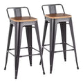 Set of 2 Oregon Industrial Low Back Barstools Black/Bamboo - LumiSource
