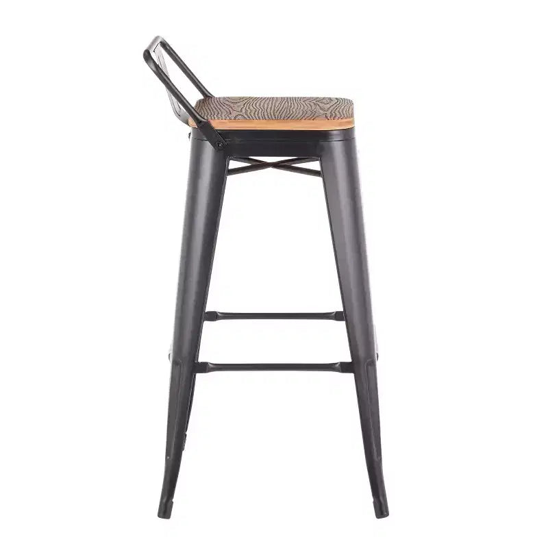 Sgabello da bar in metallo nero, schienale basso, set da 2