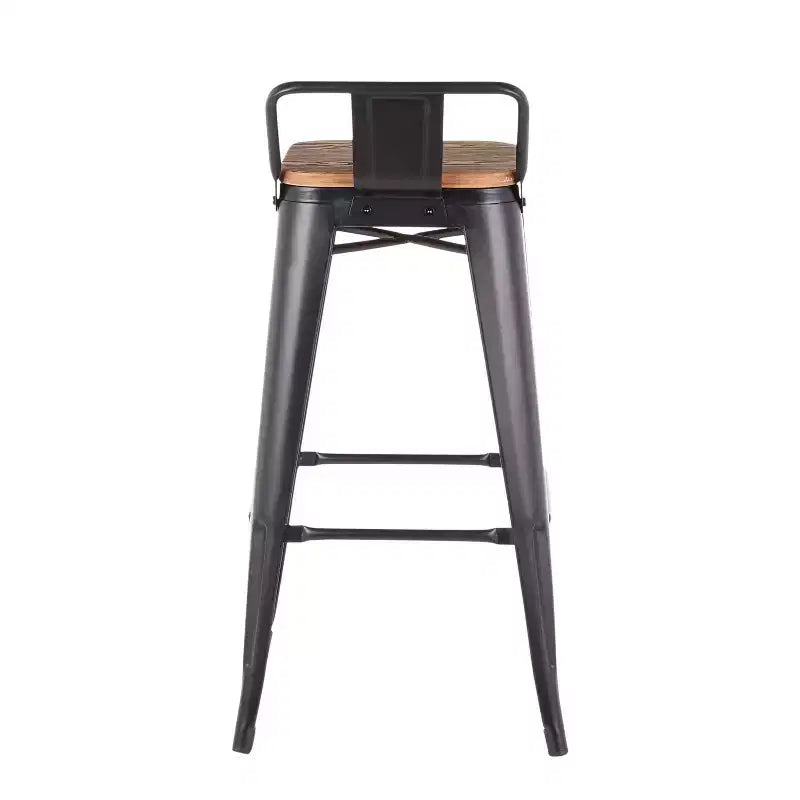 Sgabello da bar in metallo nero, schienale basso, set da 2