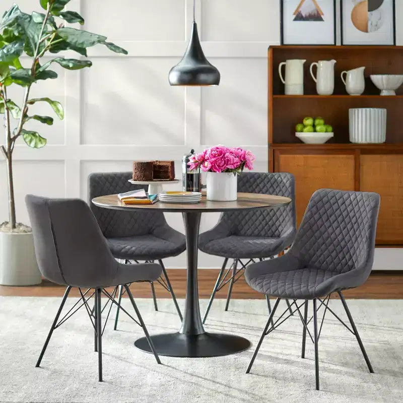 Sedia da pranzo trapuntata in velluto grigio, set da 2