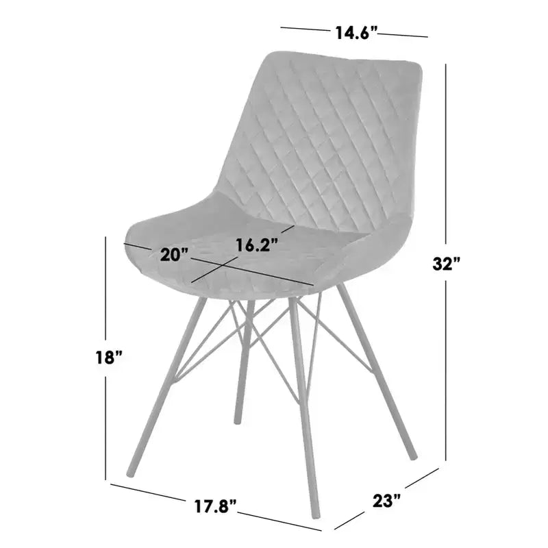 Sedia da pranzo trapuntata in velluto grigio, set da 2