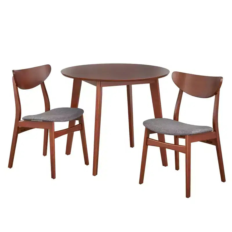 Buylateral 3pc Tania Mid Century Modern Dining Set Walnut/Dark Gray: Mid-Century Inspired, Beech Wood Legs, Foam-Cushioned Chairs