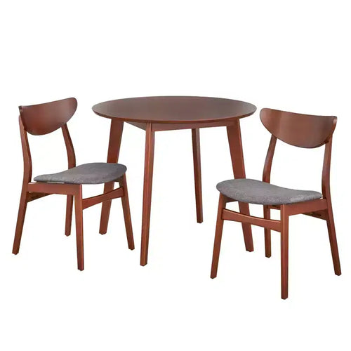 Buylateral 3pc Tania Mid Century Modern Dining Set Walnut/Dark Gray: Mid-Century Inspired, Beech Wood Legs, Foam-Cushioned Chairs
