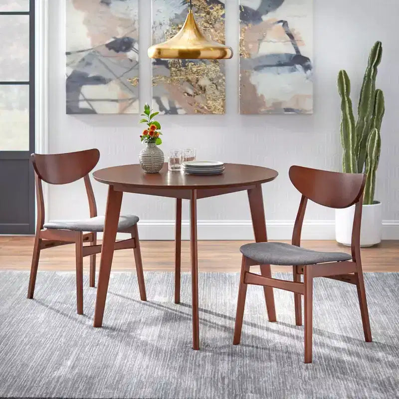 Set da pranzo rotondo 3 pezzi, noce/grigio scuro, 2 posti a sedere
