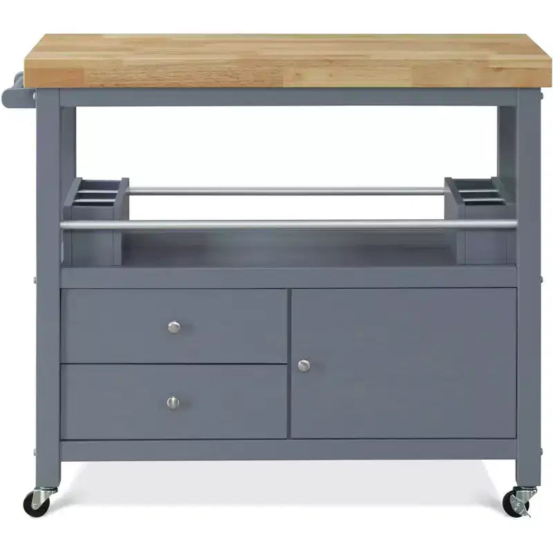 Anson Kitchen Cart Gray - ClickDecor: Portable Island with Storage & Wheels, Hardwood Frame