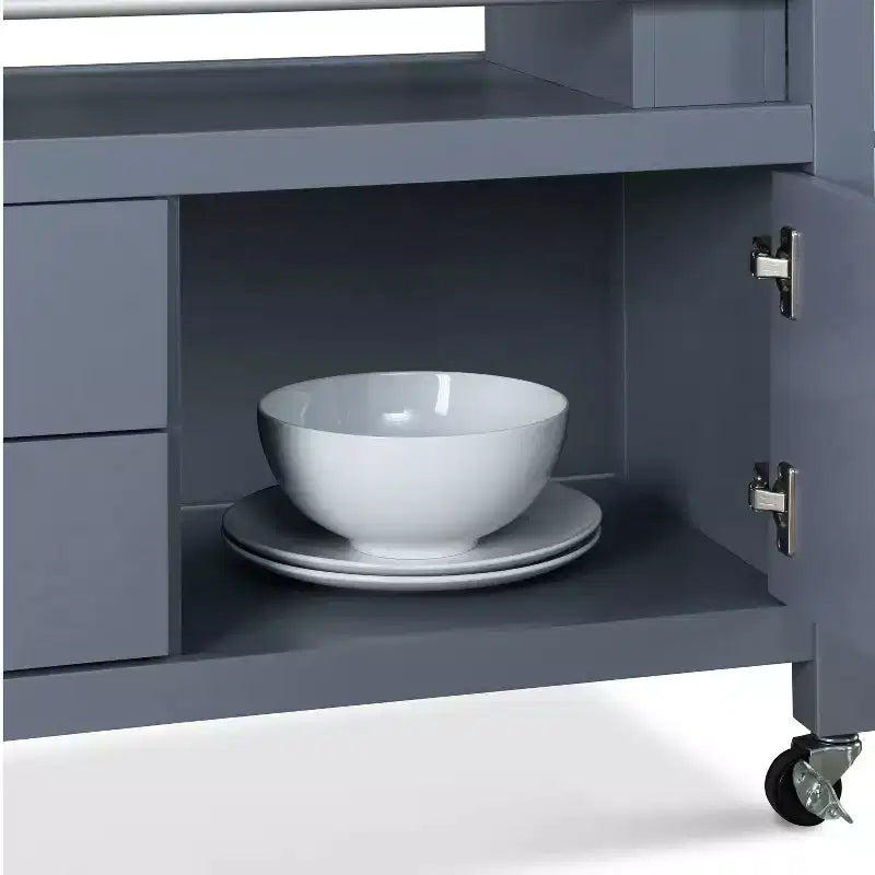 Carrello da Cucina Grigio su Ruote con Spazio Contenitore, Montaggio da 1 Persona