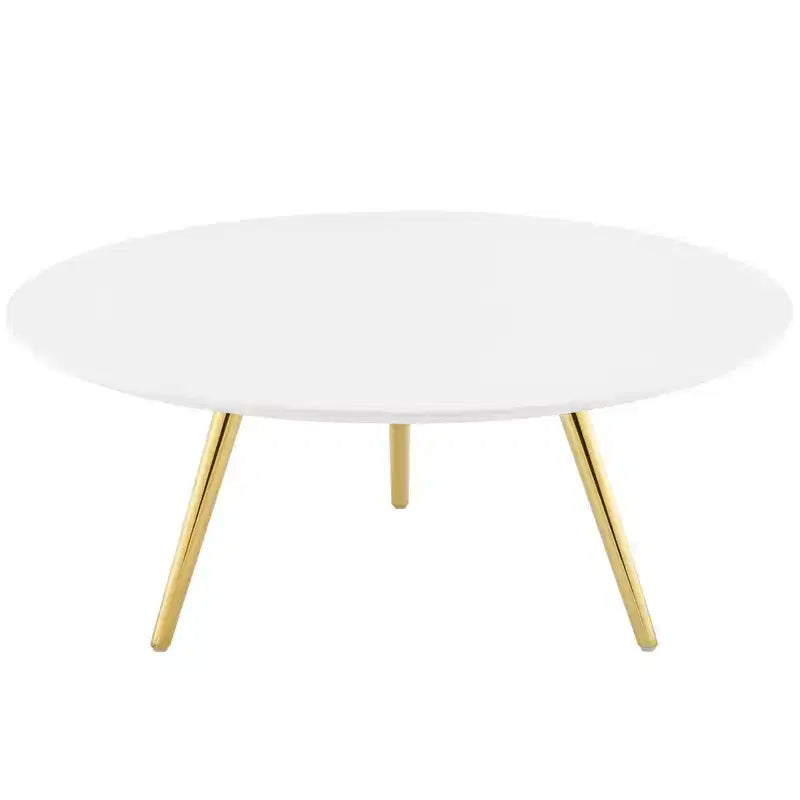 36" Lippa Round Wood Top Coffee Table with Tripod Base Gold/White - Modway: Mid-Century Modern, Scratch-Resistant, MDF