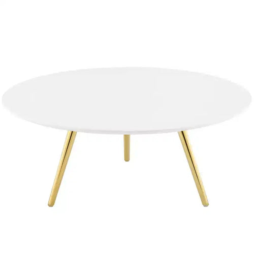 36" Lippa Round Wood Top Coffee Table with Tripod Base Gold/White - Modway: Mid-Century Modern, Scratch-Resistant, MDF