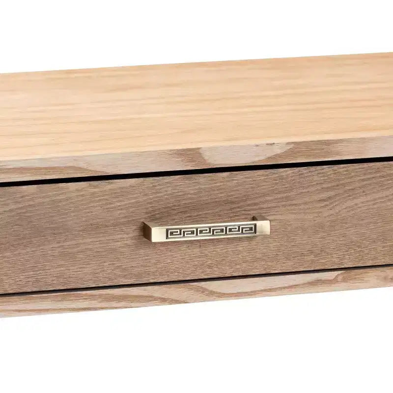 Tavolino consolle marrone a 2 cassetti con struttura dorata