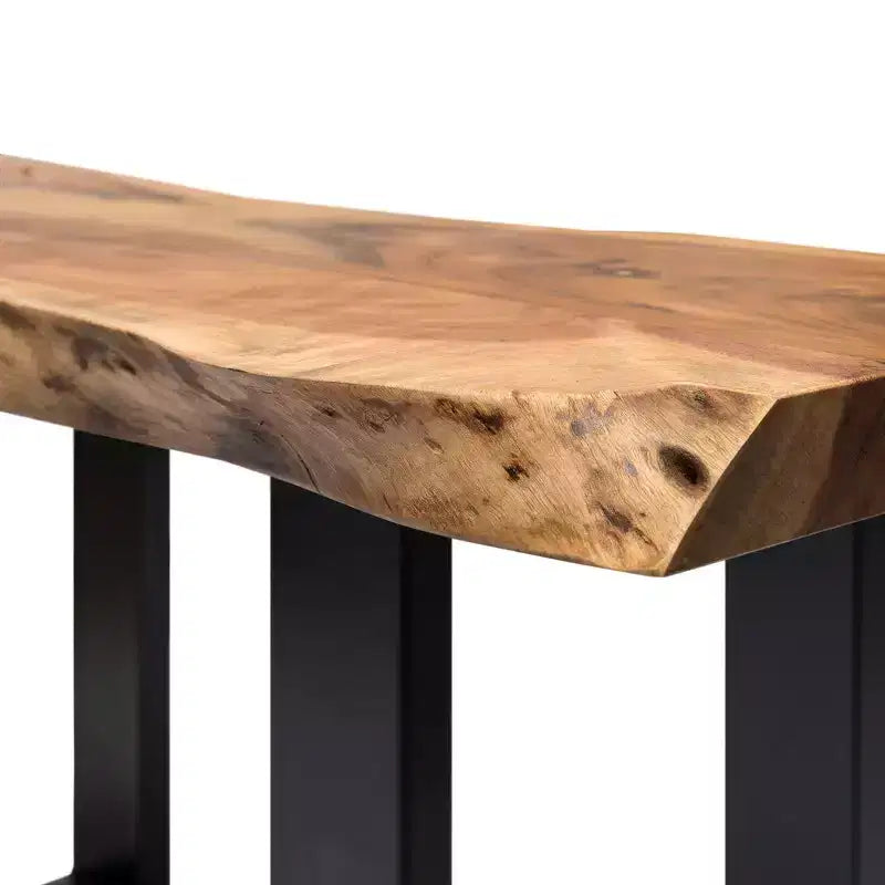 Consolle rettangolare in acacia con bordo naturale, colore marrone e nero, per 1 persona
