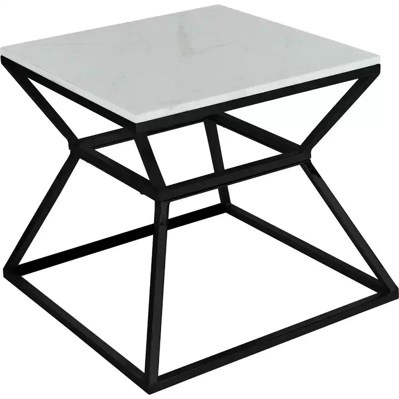 Tavolino Quadrato in Marmo Bianco e Nero, 1 Pezzo