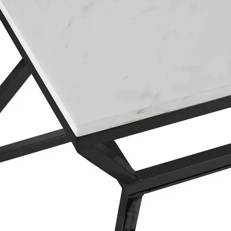 Tavolino Quadrato in Marmo Bianco e Nero, 1 Pezzo