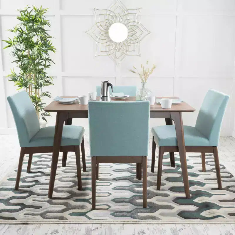 Set da pranzo rettangolare 5 pezzi, beige chiaro/menta e noce naturale, 4 posti a sedere