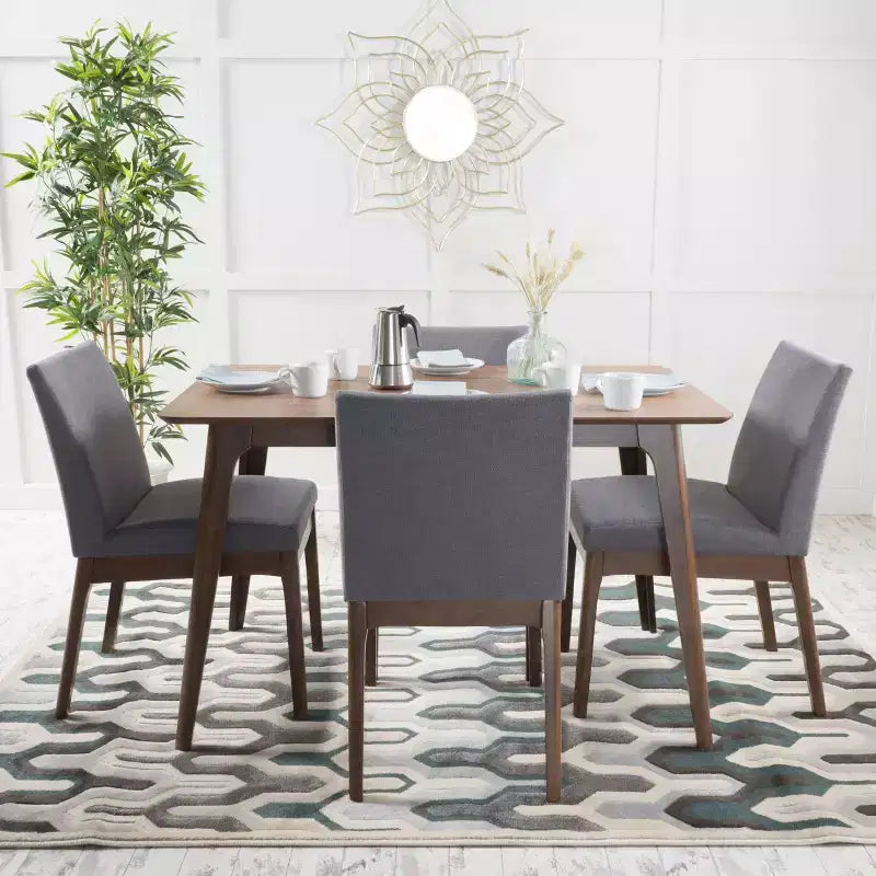 Set da pranzo rettangolare 5 pezzi, beige chiaro/menta e noce naturale, 4 posti a sedere
