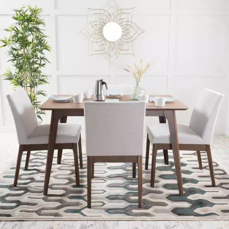 Set da pranzo rettangolare 5 pezzi, beige chiaro/menta e noce naturale, 4 posti a sedere