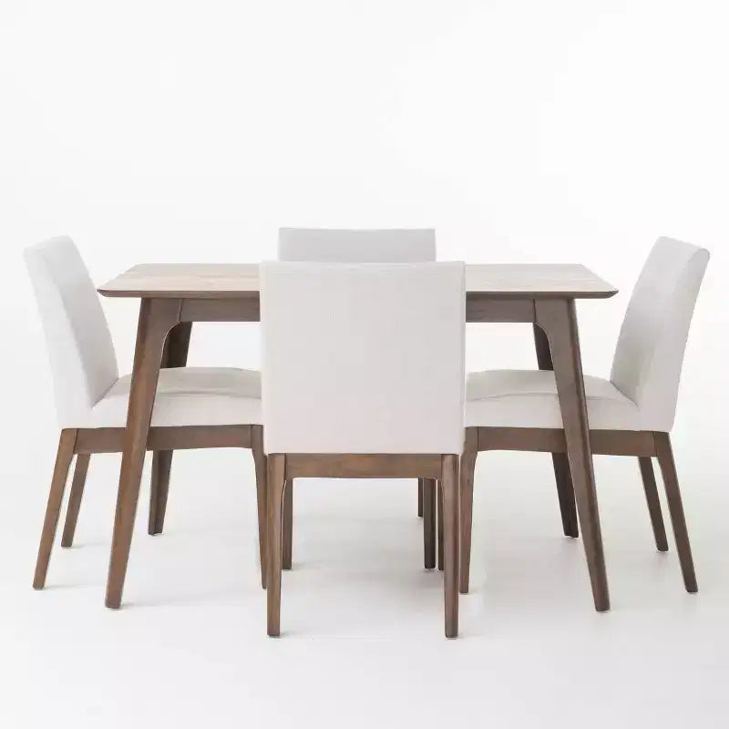 Set da pranzo rettangolare 5 pezzi, beige chiaro/menta e noce naturale, 4 posti a sedere