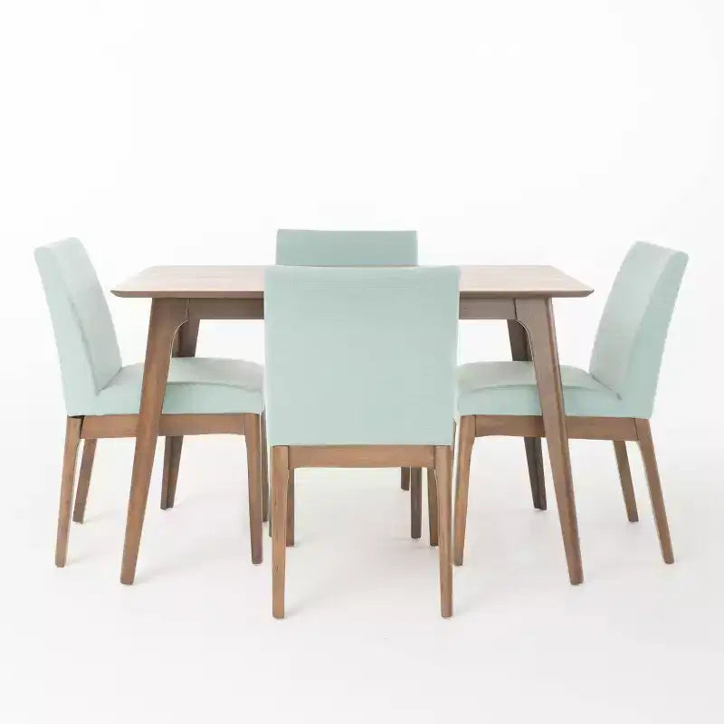 Set da pranzo rettangolare 5 pezzi, beige chiaro/menta e noce naturale, 4 posti a sedere