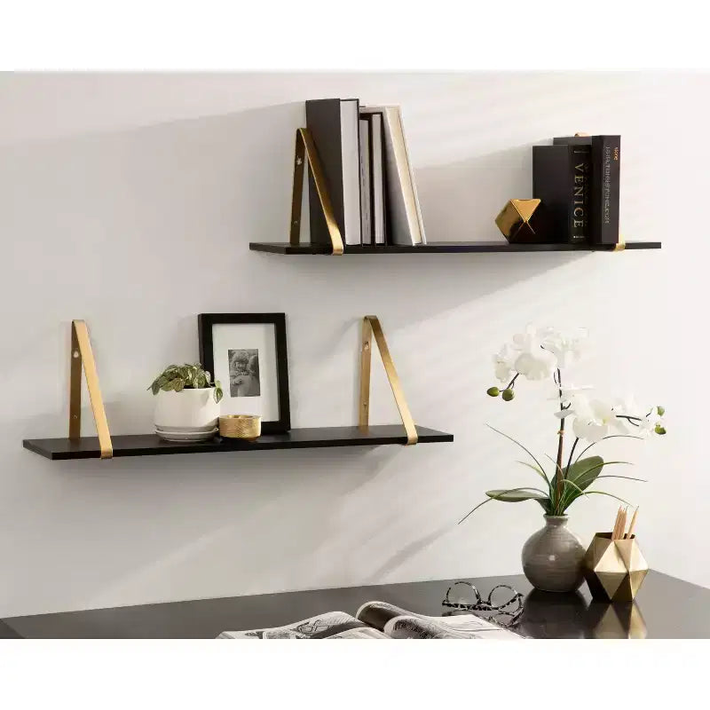 Set di 2 mensole da parete in legno bianche/oro, grigie/nere, nere/oro e bianche