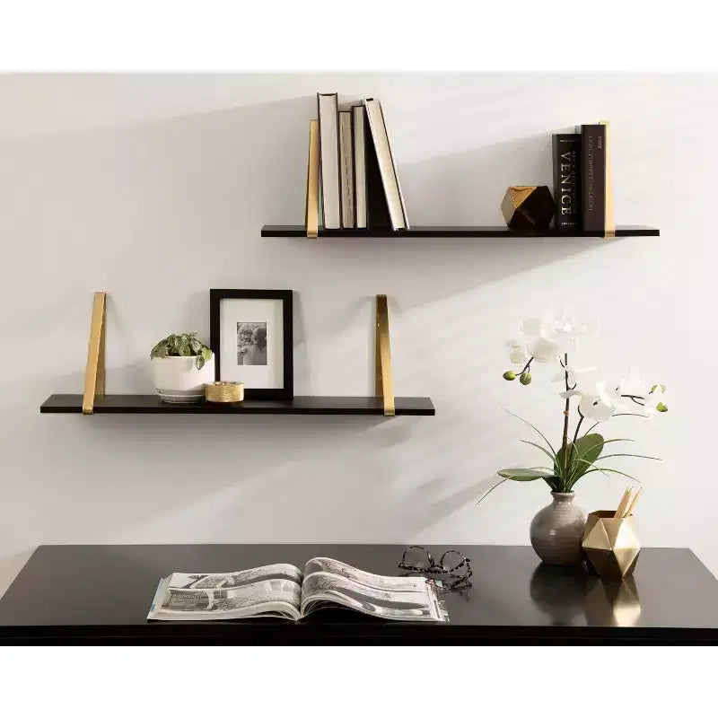 Set di 2 mensole da parete in legno bianche/oro, grigie/nere, nere/oro e bianche
