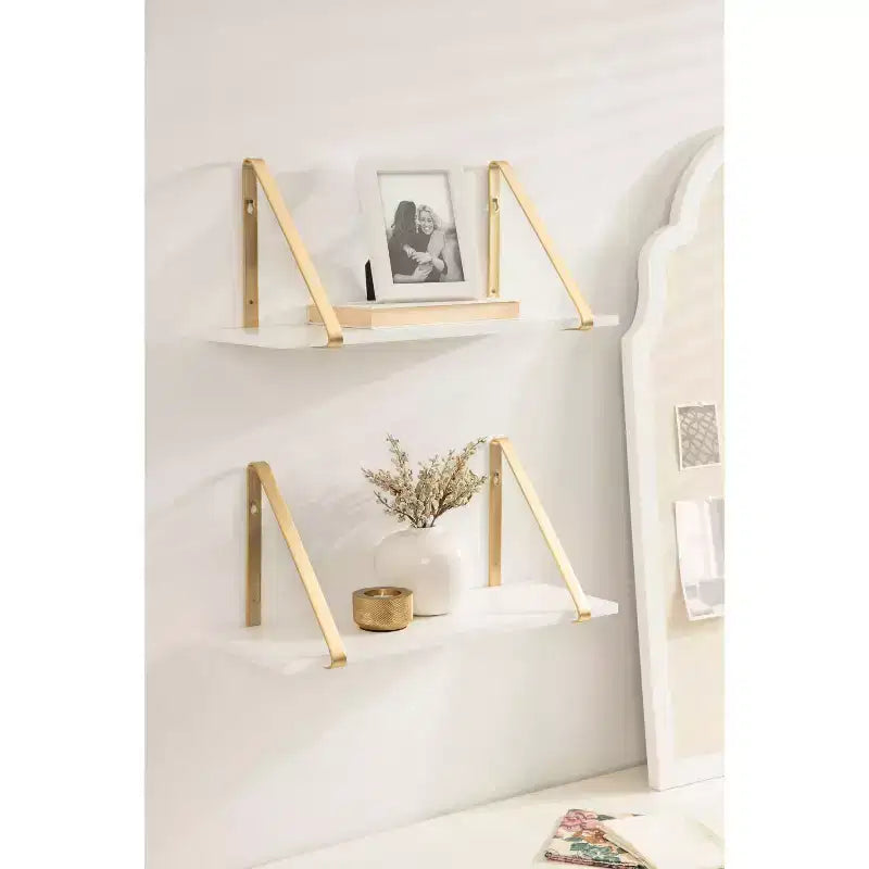 Set di 2 mensole da parete in legno bianche/oro, grigie/nere, nere/oro e bianche
