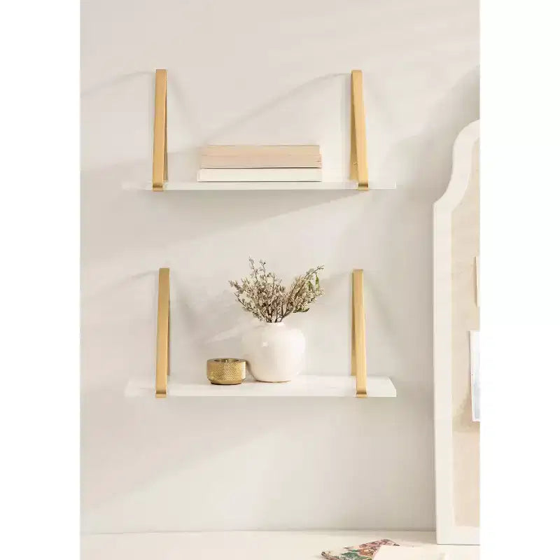 Set di 2 mensole da parete in legno bianche/oro, grigie/nere, nere/oro e bianche