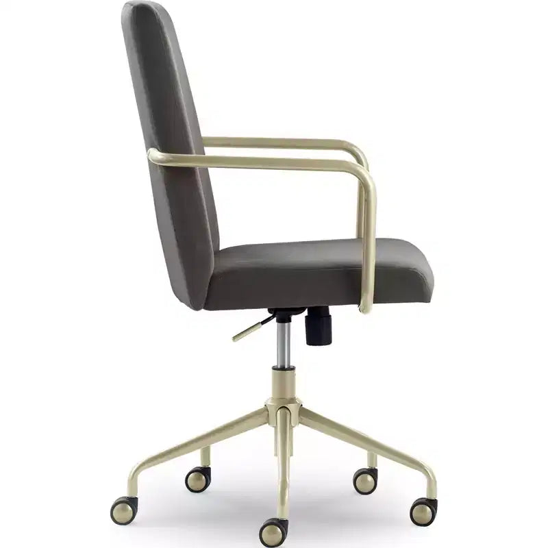 Sedia da scrivania Mid-Century in velluto grigio/blu con finiture dorate, sedile singolo