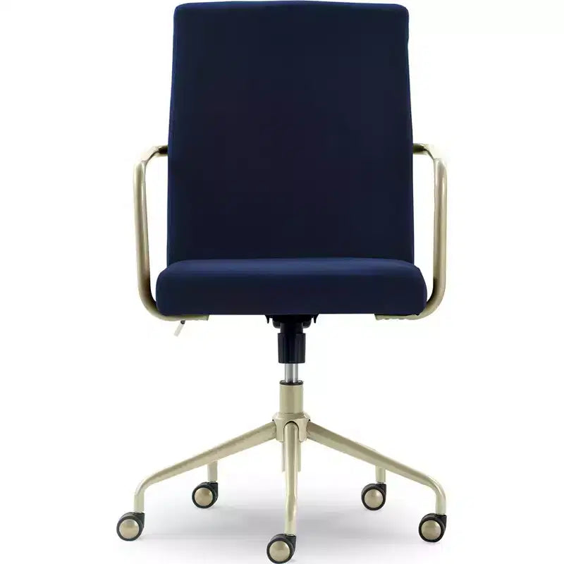 Sedia da scrivania Mid-Century in velluto grigio/blu con finiture dorate, sedile singolo
