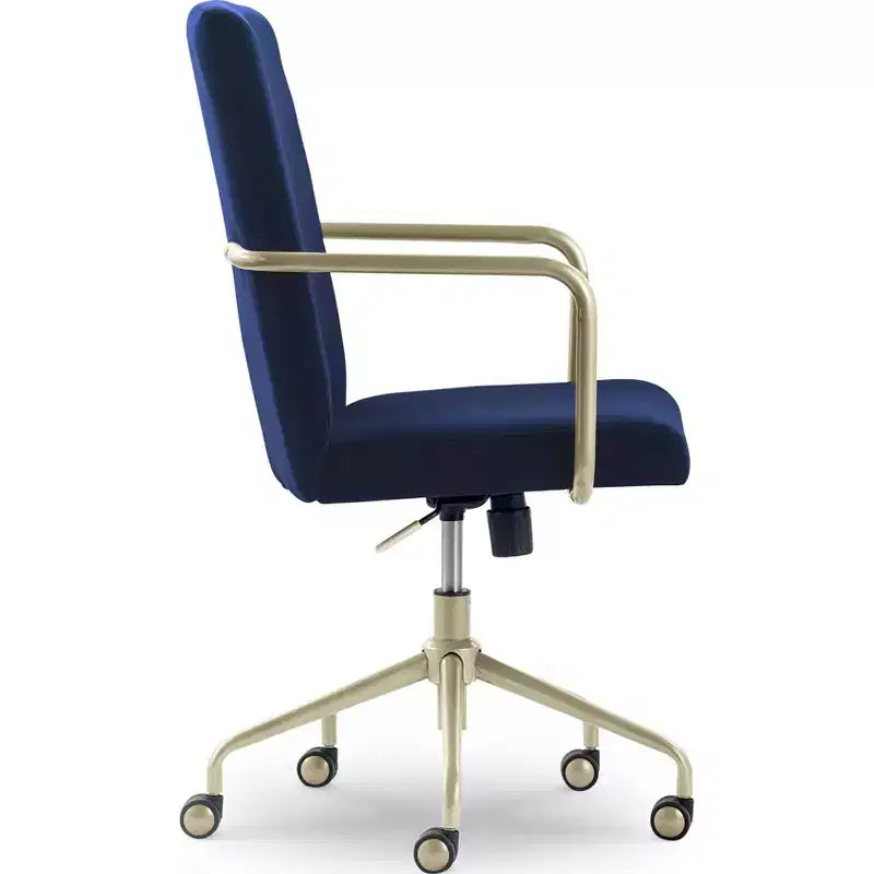 Sedia da scrivania Mid-Century in velluto grigio/blu con finiture dorate, sedile singolo