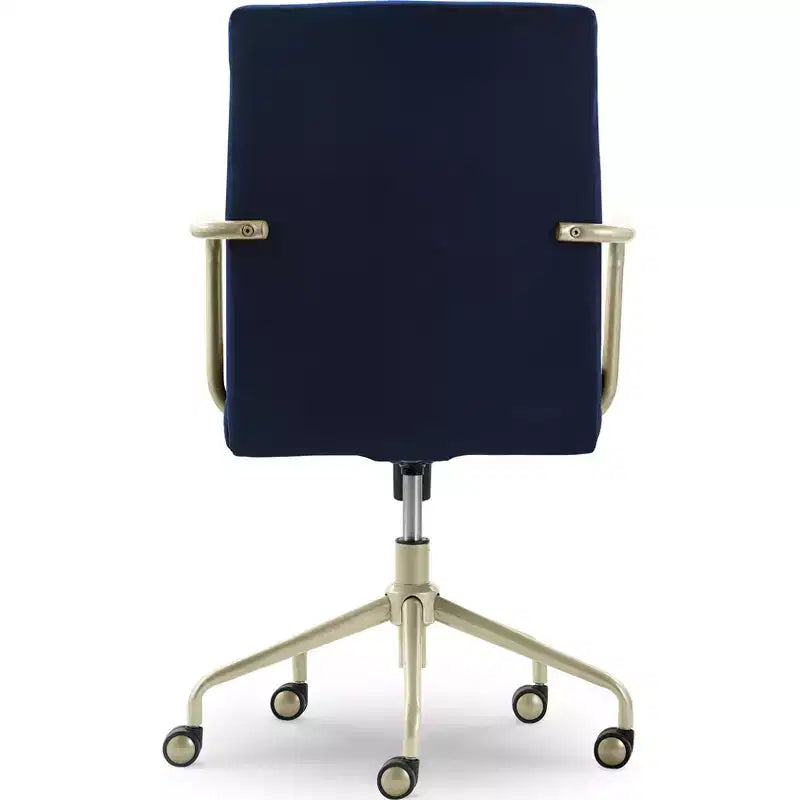 Sedia da scrivania Mid-Century in velluto grigio/blu con finiture dorate, sedile singolo