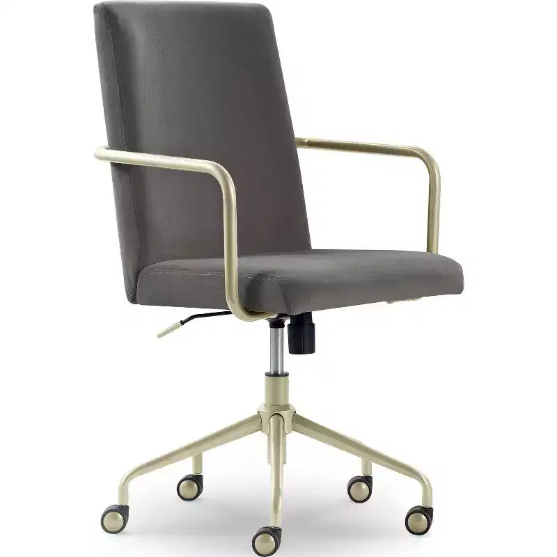 Sedia da scrivania Mid-Century in velluto grigio/blu con finiture dorate, sedile singolo