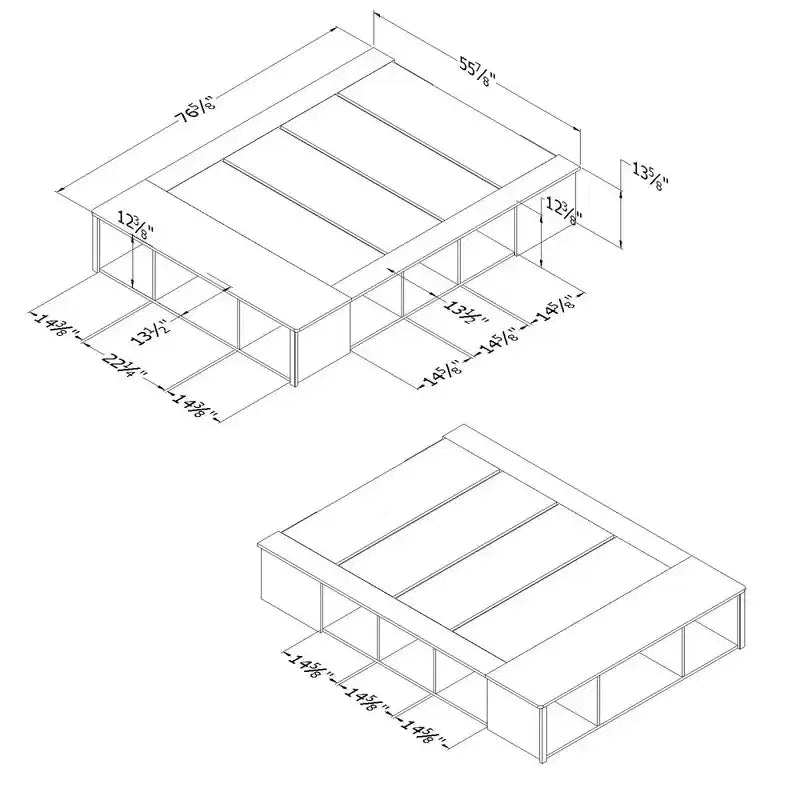 Letto contenitore a piattaforma in quercia invernale e rattan con cesti – Matrimoniale / Queen